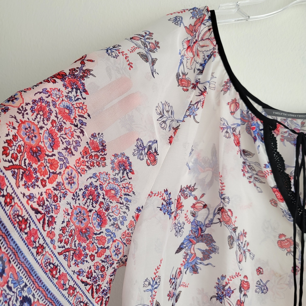 TWELFTH STREET By Cynthia Vincent White Silk Cottage Bohemian Boho Blouse - Picture 5 of 7
